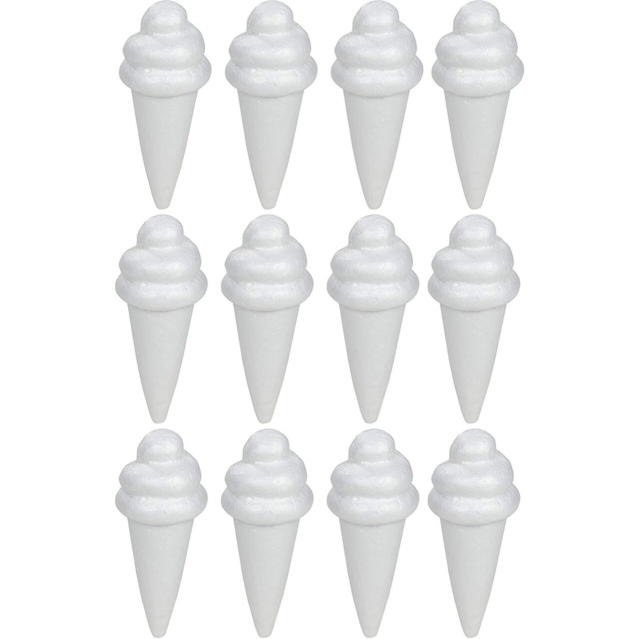 Genie Crafts 12 Pack Ice Cream Shaped Polystyrene Foam Sculptures for Kids DIY Painting, and Arts & Crafts, 6 x 2.5 Inches